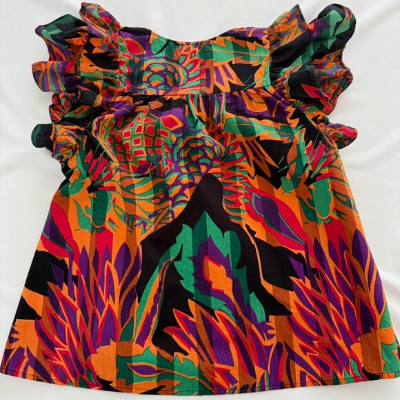 House of Harlow 1960 Short Ruffle Flutter Sleeve Meadow Pink Print Size Medium - Picture 5 of 8